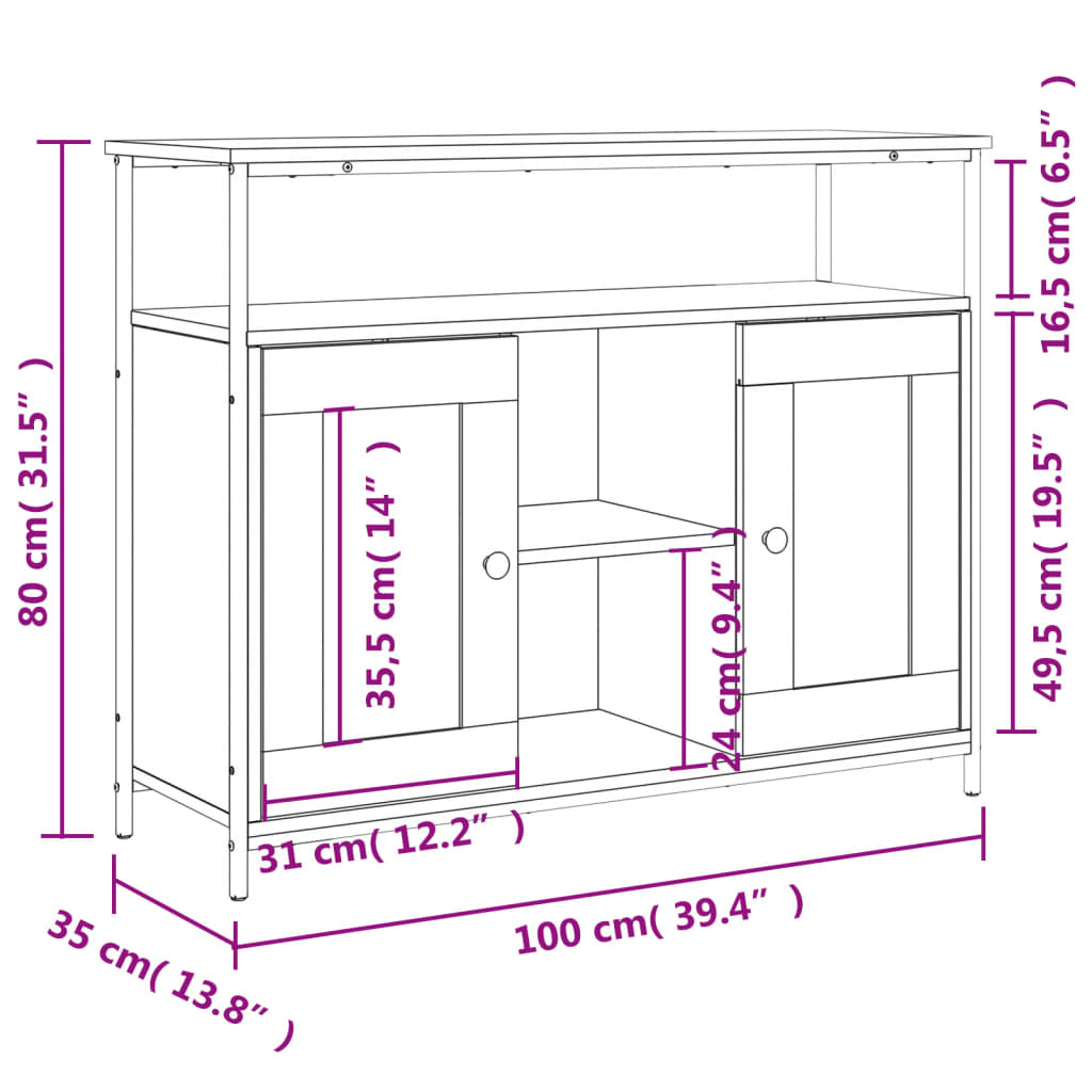 Sideboard Grau Sonoma 100x35x80 cm Holzwerkstoff
