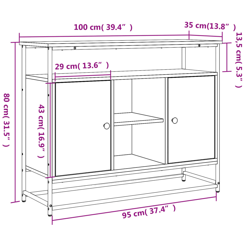 Skænk Sonoma Eg 100x35x80 cm Træ Materiale