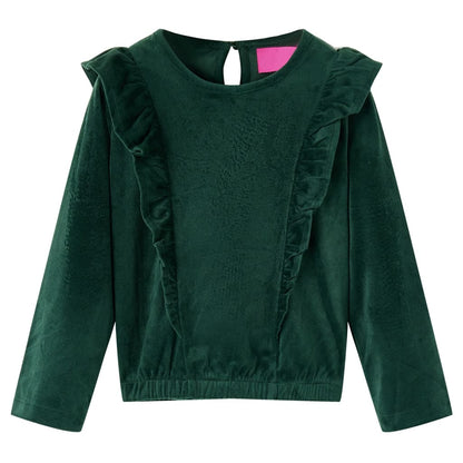 Kinderbluse mit Rüschen Dunkelgrün 128
