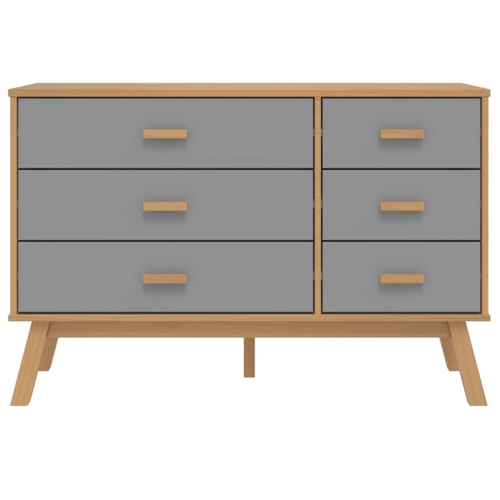 Schubladenschrank OLDEN Grau und Braun Massivholz Kiefer
