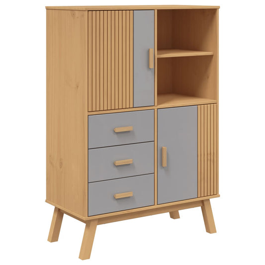 Highboard OLDEN Grå og Brun 85x43x125 cm Massiv Fyr