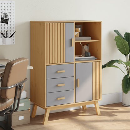 Highboard OLDEN Grå og Brun 85x43x125 cm Massiv Fyr