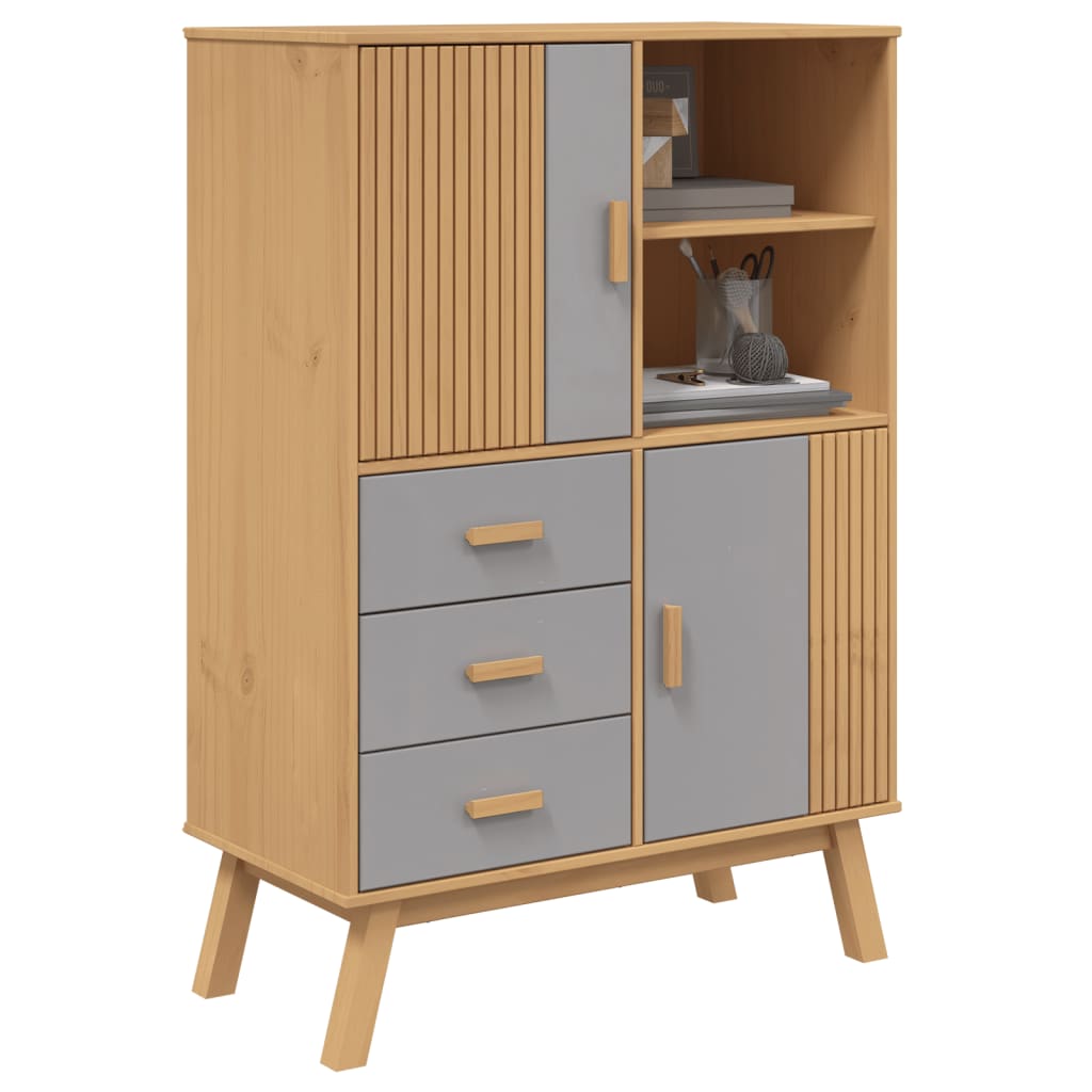 Highboard OLDEN Grå og Brun 85x43x125 cm Massiv Fyr