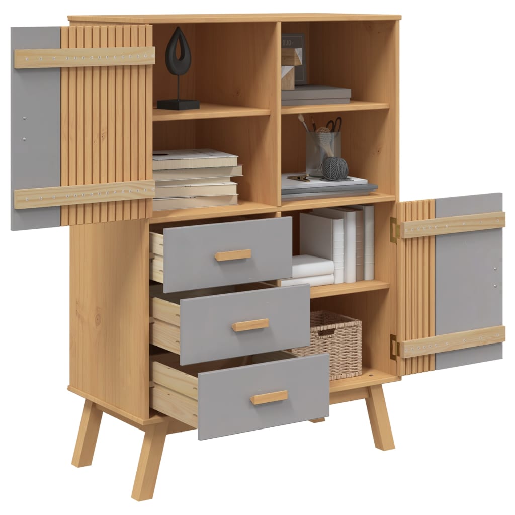 Highboard OLDEN Grå og Brun 85x43x125 cm Massiv Fyr