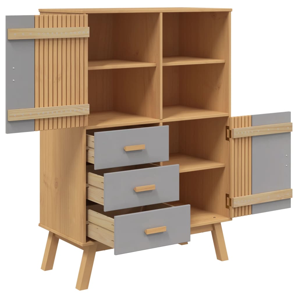 Highboard OLDEN Grå og Brun 85x43x125 cm Massiv Fyr
