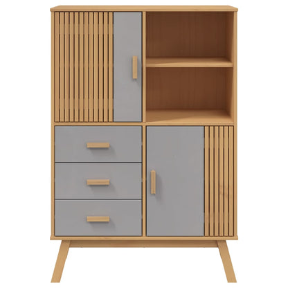 Highboard OLDEN Grå og Brun 85x43x125 cm Massiv Fyr