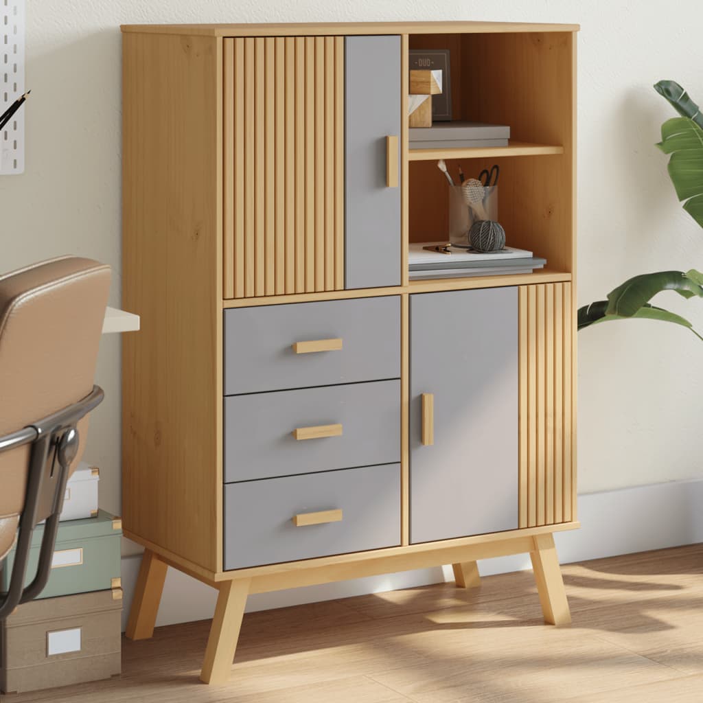 Highboard OLDEN Grå og Brun 85x43x125 cm Massiv Fyr