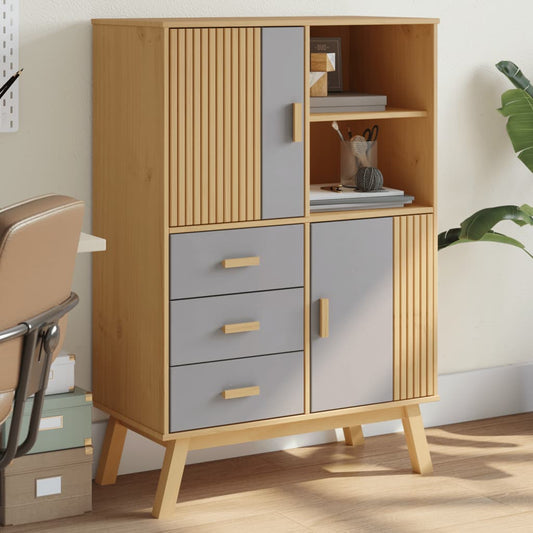 Highboard OLDEN Grå og Brun 85x43x125 cm Massiv Fyr