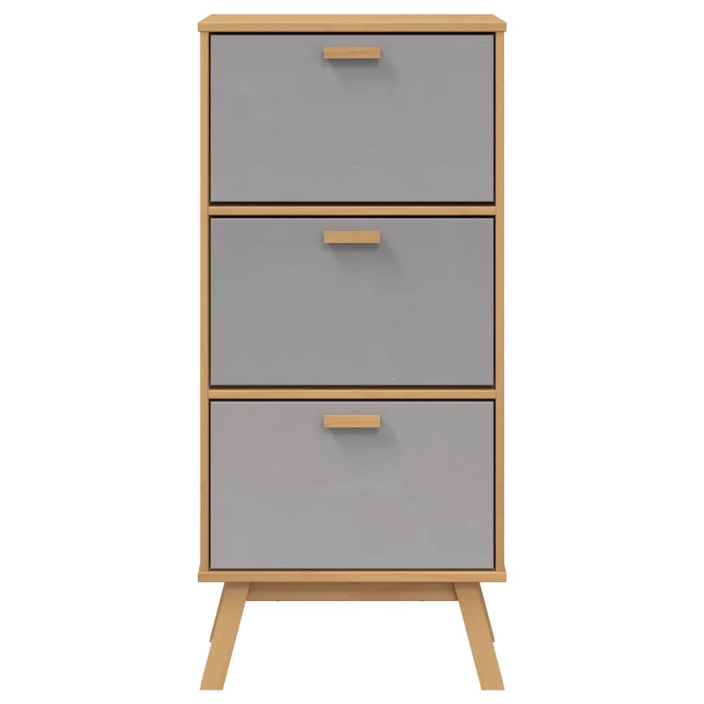 Schuhschrank OLDEN Grau und Braun 55x35x120cm Massivholz Kiefer