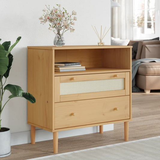 Skænk SENJA Rattan-Look Brun 80x40x80 cm Fyrretræ