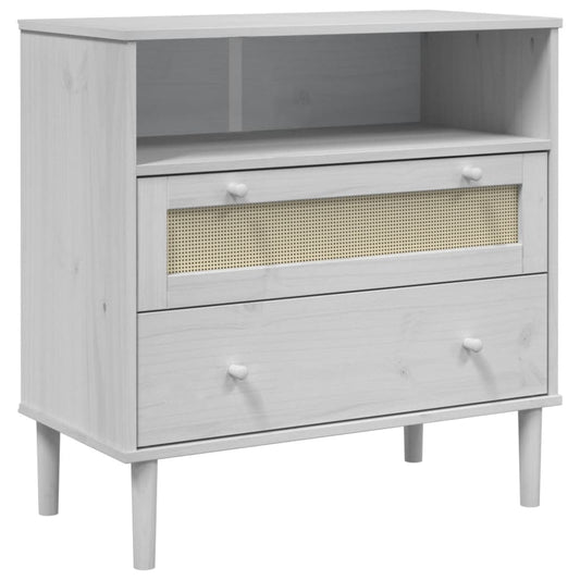 Skænk SENJA Rattan-Look Hvid 80x40x80 cm Fyrretræ