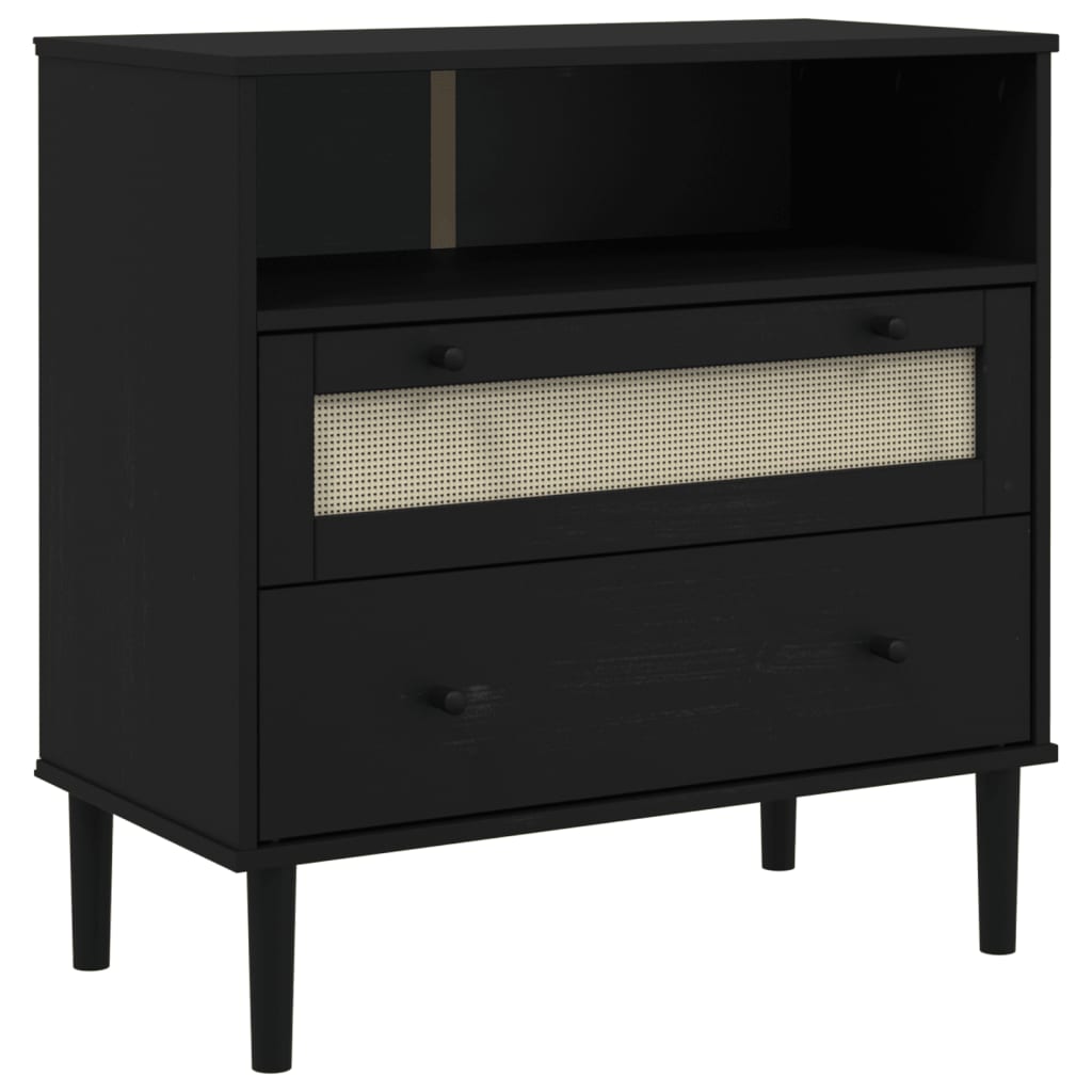 Skænk SENJA Rattan-Look Sort 80x40x80 cm Fyrretræ