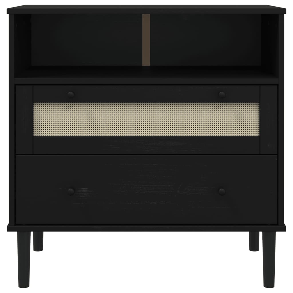 Skænk SENJA Rattan-Look Sort 80x40x80 cm Fyrretræ