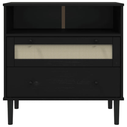 Skænk SENJA Rattan-Look Sort 80x40x80 cm Fyrretræ