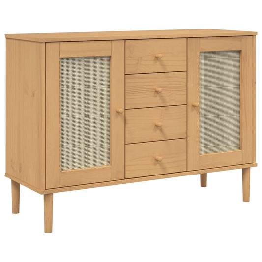 Skænk SENJA Rattan-Look Brun 112x40x80 cm Fyrretræ