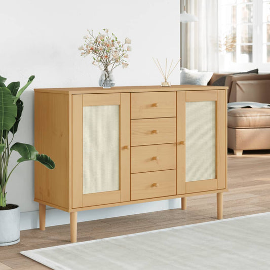Skænk SENJA Rattan-Look Brun 112x40x80 cm Fyrretræ