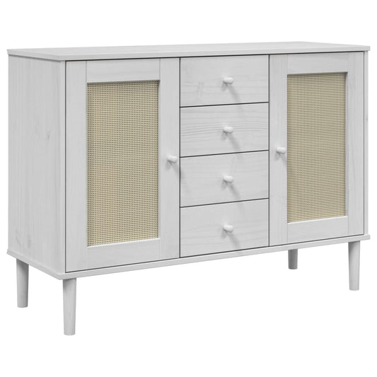 Skænk SENJA Rattan-Look Hvid 112x40x80 cm Fyrretræ