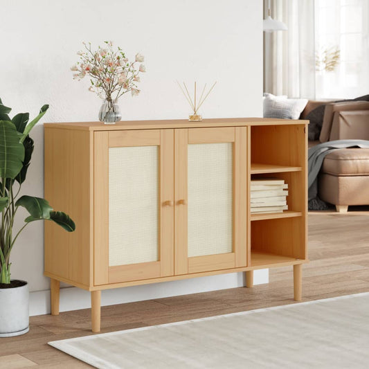 Skænk SENJA Rattan-Look Brun 112x40x80 cm Fyrretræ