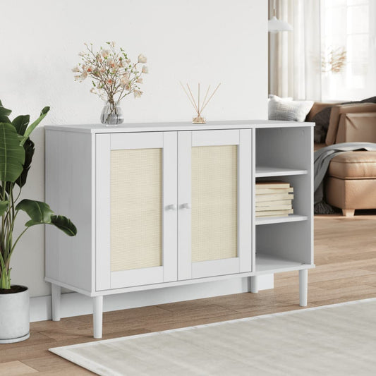 Skænk SENJA Rattan-Look Hvid 112x40x80 cm Fyrretræ