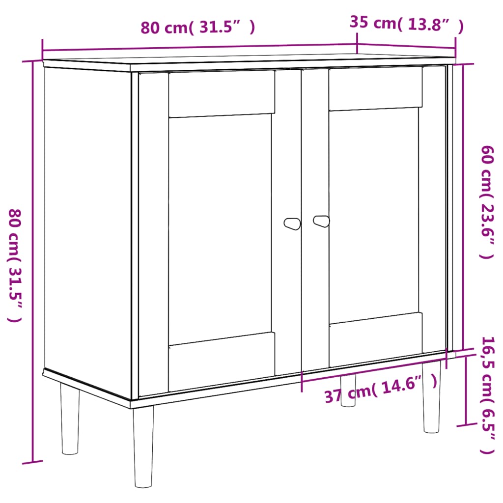 Sideboard SENJA Rattan-Optik Braun 80x35x80 cm Kiefernholz