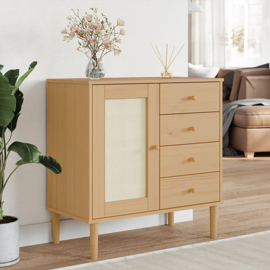 Skænk SENJA Rattan-Look Brun 80x40x80 cm Fyrretræ