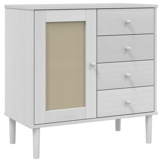 Skænk SENJA Rattan-Look Hvid 80x40x80 cm Fyrretræ