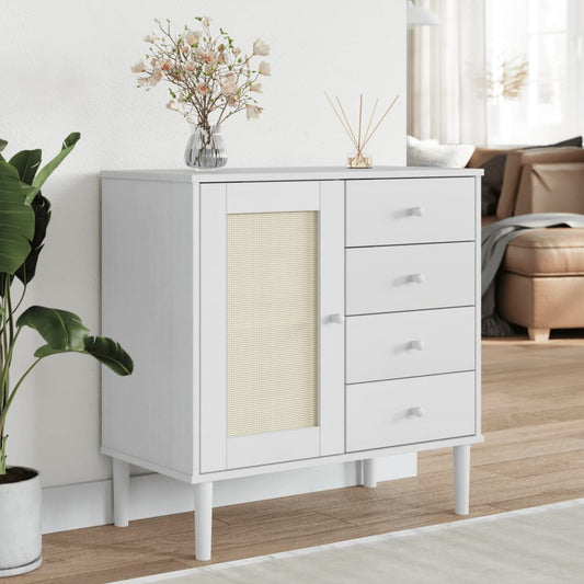 Skænk SENJA Rattan-Look Hvid 80x40x80 cm Fyrretræ