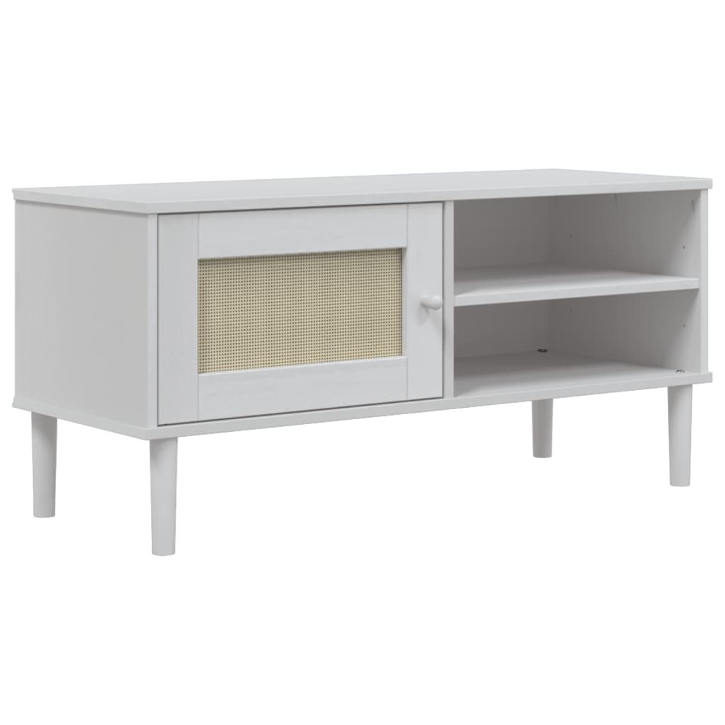 TV-skab SENJA Rattan Look Hvid 106x40x49 cm Fyrretræ