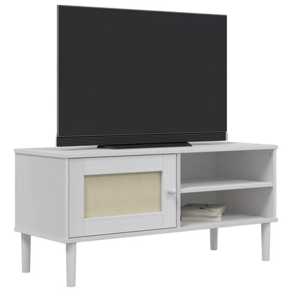 TV-skab SENJA Rattan Look Hvid 106x40x49 cm Fyrretræ
