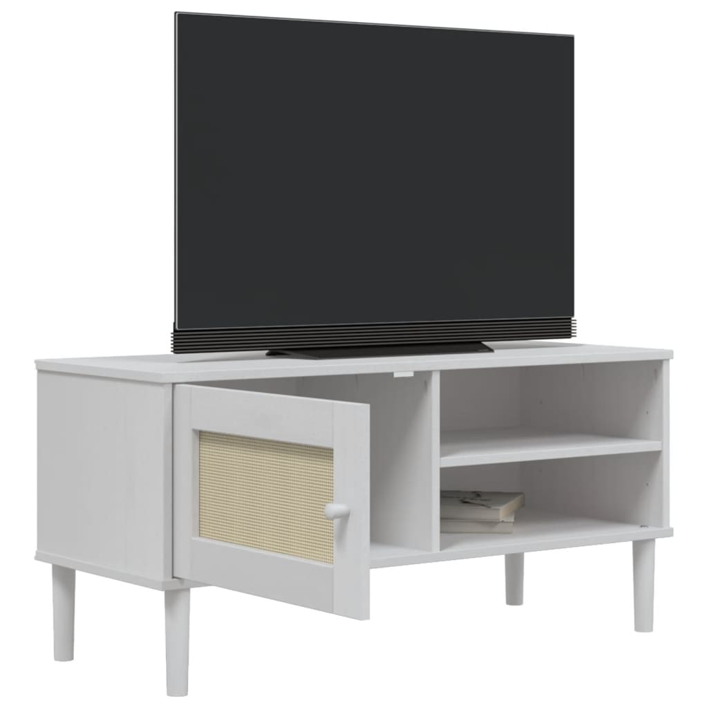 TV-skab SENJA Rattan Look Hvid 106x40x49 cm Fyrretræ