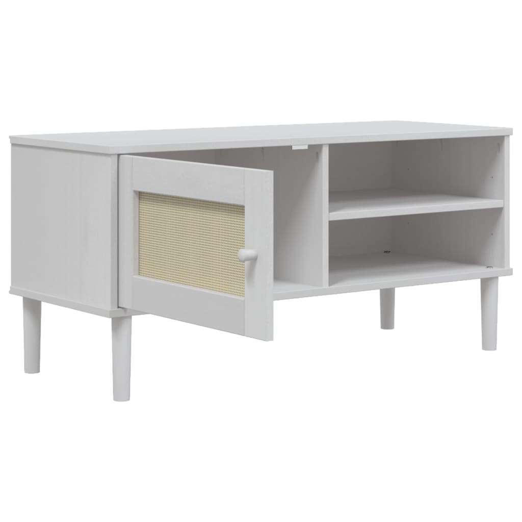 TV-skab SENJA Rattan Look Hvid 106x40x49 cm Fyrretræ