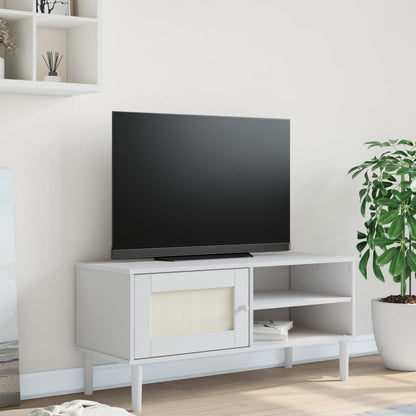 TV-skab SENJA Rattan Look Hvid 106x40x49 cm Fyrretræ