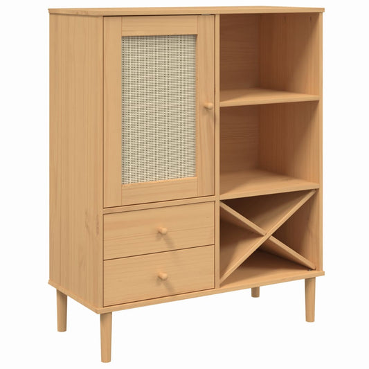 Highboard SENJA Rattan-Look Brun 90x40x112 cm Fyrretræ