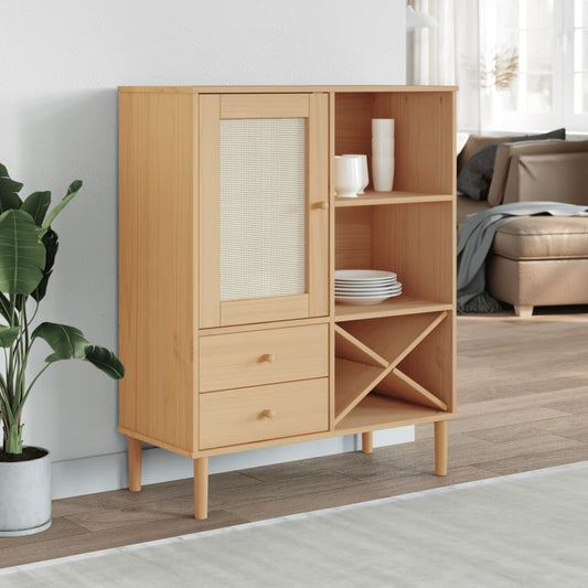Highboard SENJA Rattan-Look Brun 90x40x112 cm Fyrretræ