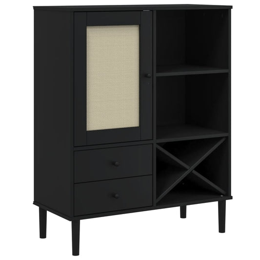 Highboard SENJA Rattan-Look Sort 90x40x112 cm Fyrretræ