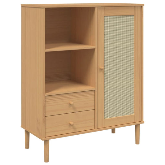 Highboard SENJA Rattan-Look Brun 90x40x112 cm Fyrretræ