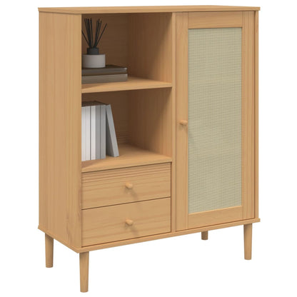 Highboard SENJA Rattan-Look Brun 90x40x112 cm Fyrretræ