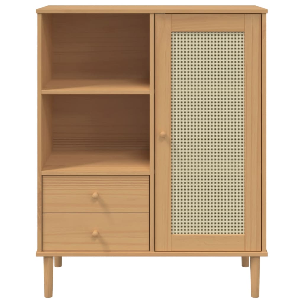 Highboard SENJA Rattan-Look Brun 90x40x112 cm Fyrretræ