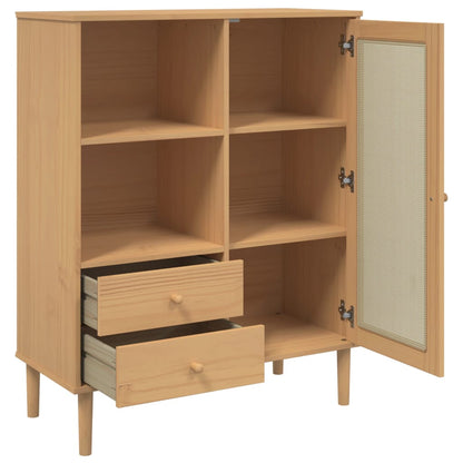 Highboard SENJA Rattan-Look Brun 90x40x112 cm Fyrretræ
