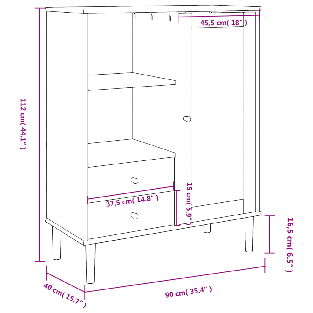 Highboard SENJA Rattan-Look Brun 90x40x112 cm Fyrretræ
