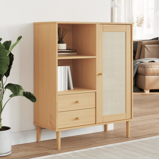 Highboard SENJA Rattan-Look Brun 90x40x112 cm Fyrretræ