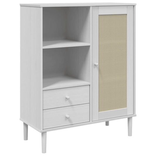 Highboard SENJA Rattan-Look Hvid 90x40x112 cm Fyrretræ
