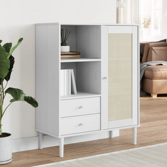 Highboard SENJA Rattan-Look Hvid 90x40x112 cm Fyrretræ
