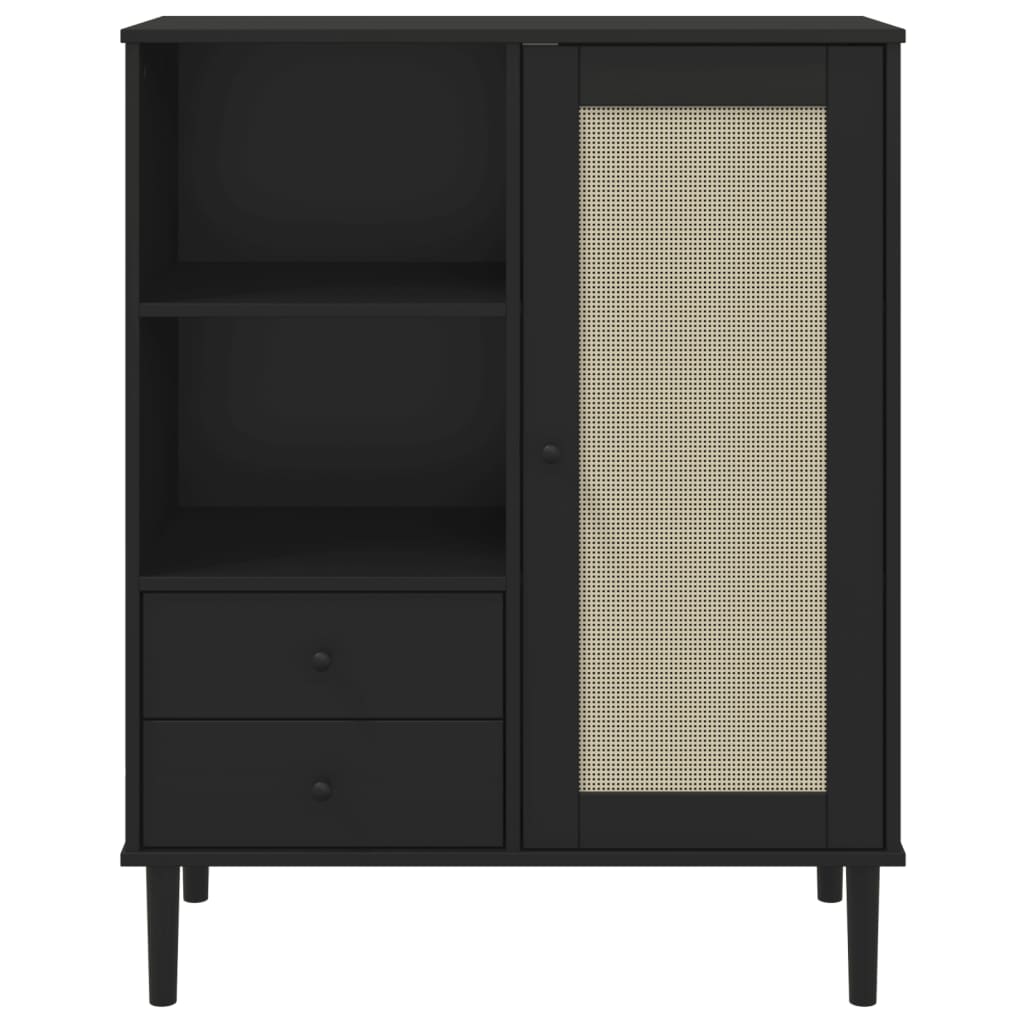 Highboard SENJA Rattan-Look Sort 90x40x112 cm Fyrretræ