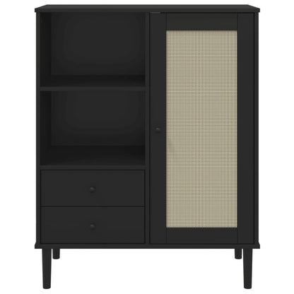 Highboard SENJA Rattan-Look Sort 90x40x112 cm Fyrretræ