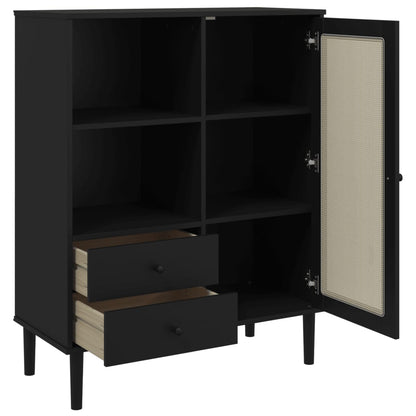 Highboard SENJA Rattan-Look Sort 90x40x112 cm Fyrretræ