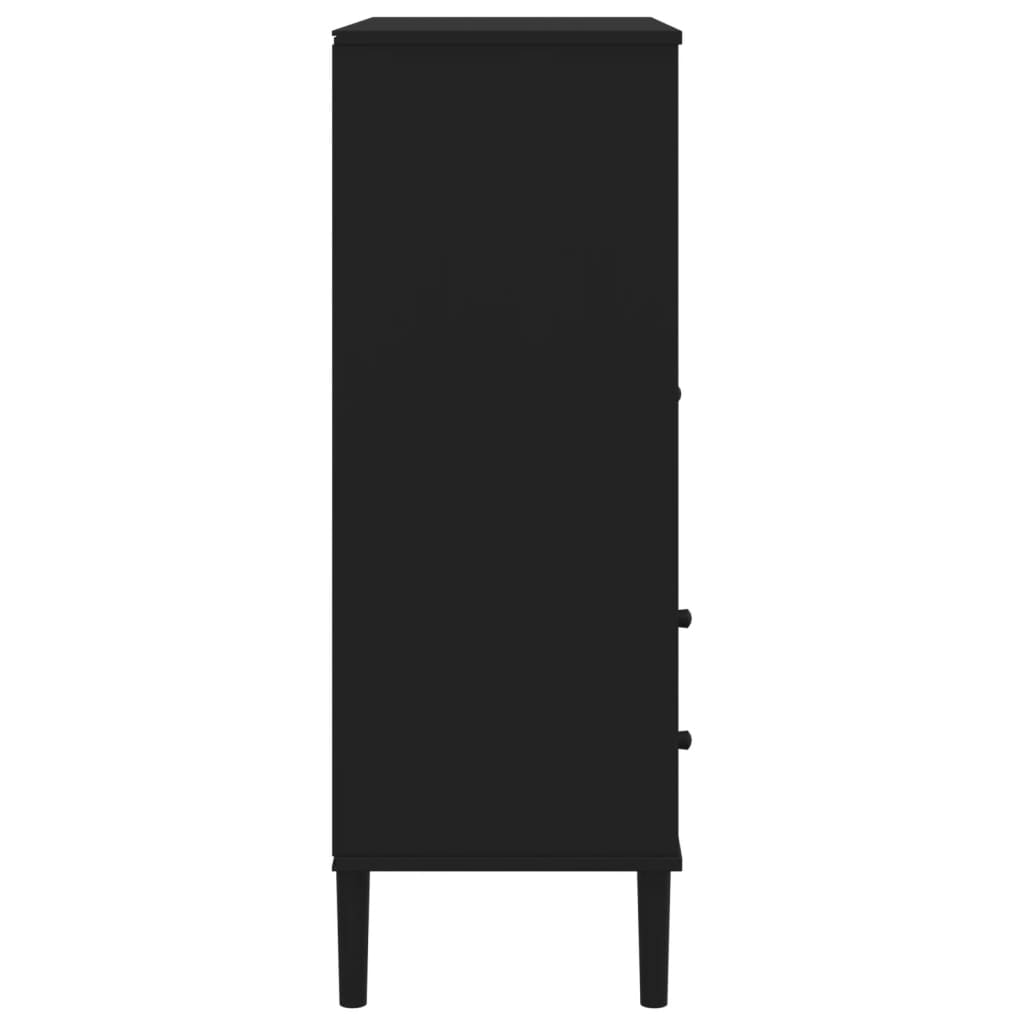 Highboard SENJA Rattan-Look Sort 90x40x112 cm Fyrretræ