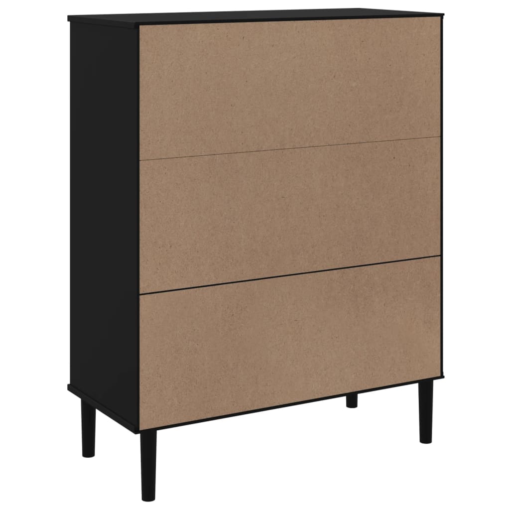 Highboard SENJA Rattan-Look Sort 90x40x112 cm Fyrretræ