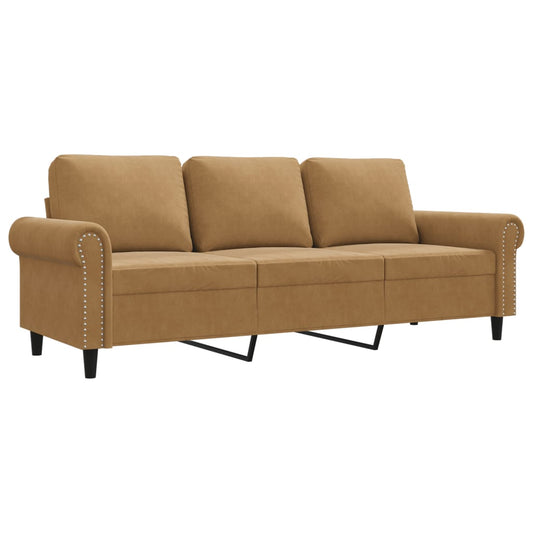 3-personers sofa brun 180 cm fløjl