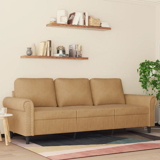 3-personers sofa brun 180 cm fløjl